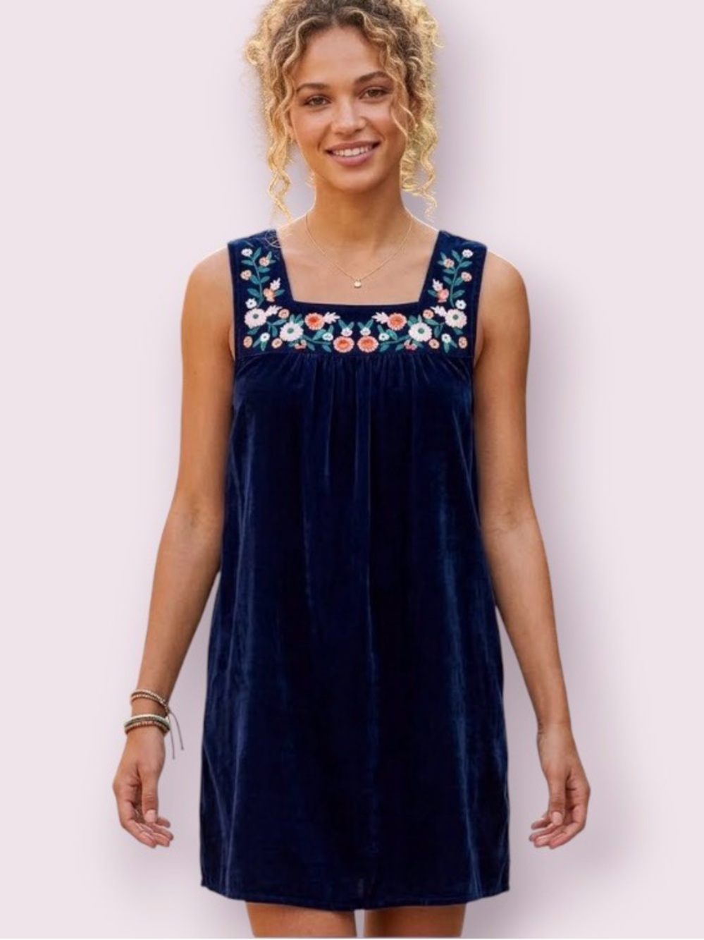 J. Crew Square Neck Embroidered Dress Linen Cotton Nanny Blue Sleeveless Size XS